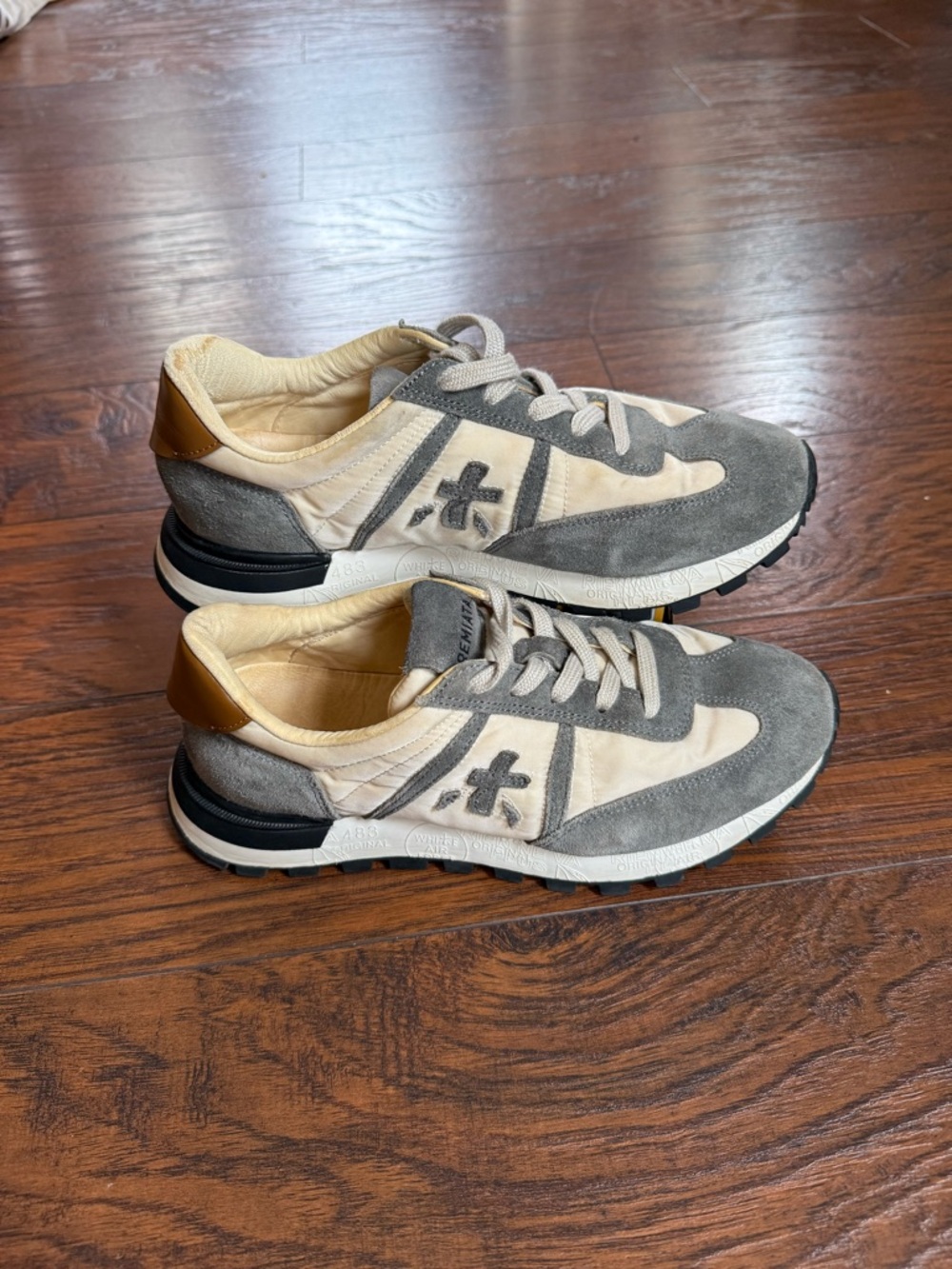 Premiata Casual Suede & Mesh Sneakers - Gray/Cream